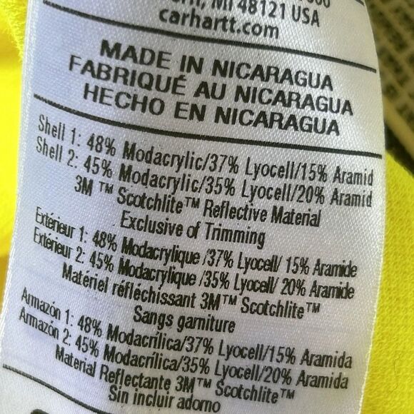 Carhartt FR Flame Resistant Hi Viz Yellow Reflective Button Shirt Mens Size XL - Picture 8 of 10